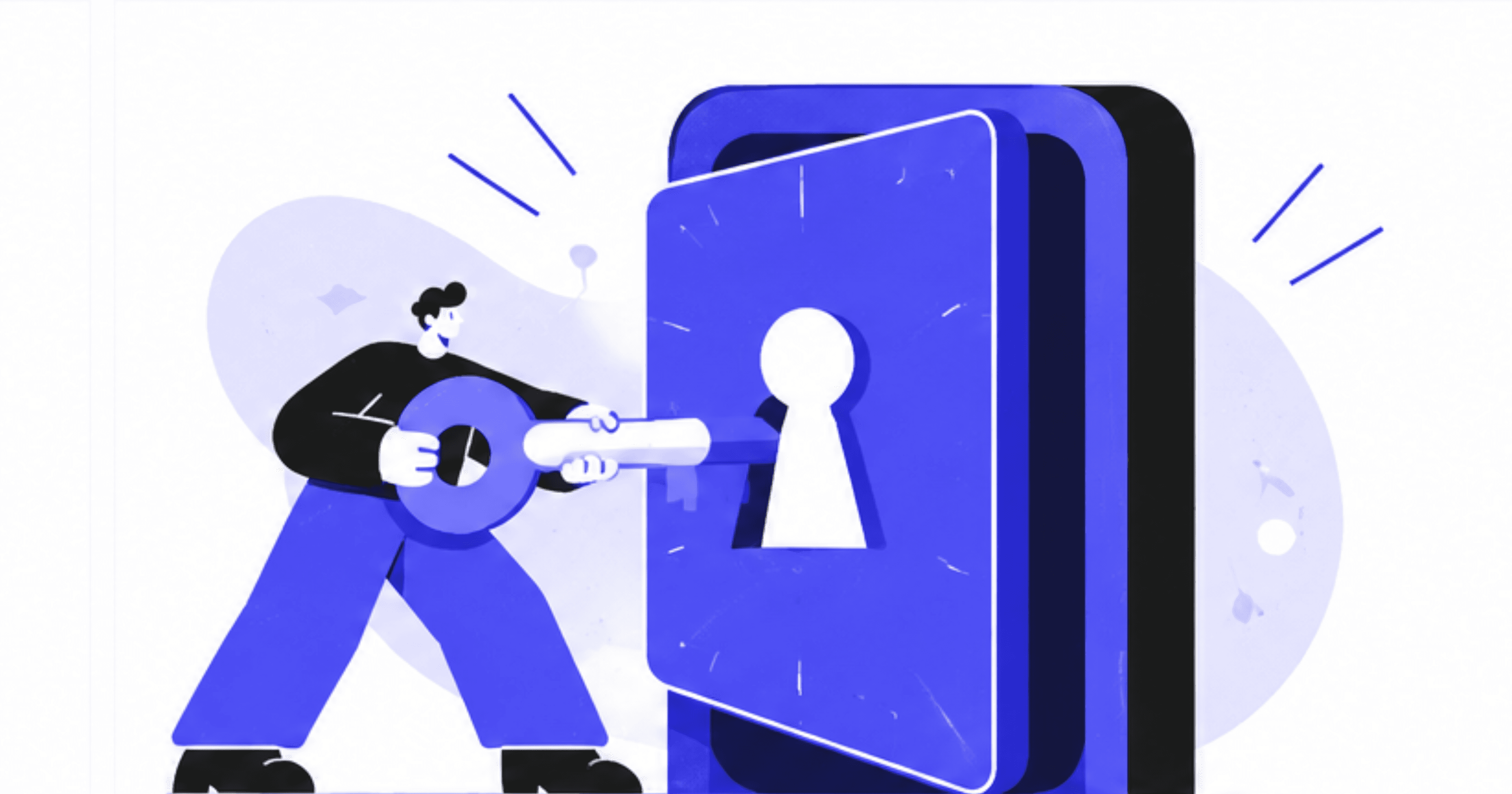 Placeholder illustration: a person turning a key shaped like a pie chart in a large keyhole-shaped door. (placeholder illustration, final artwork coming soon)